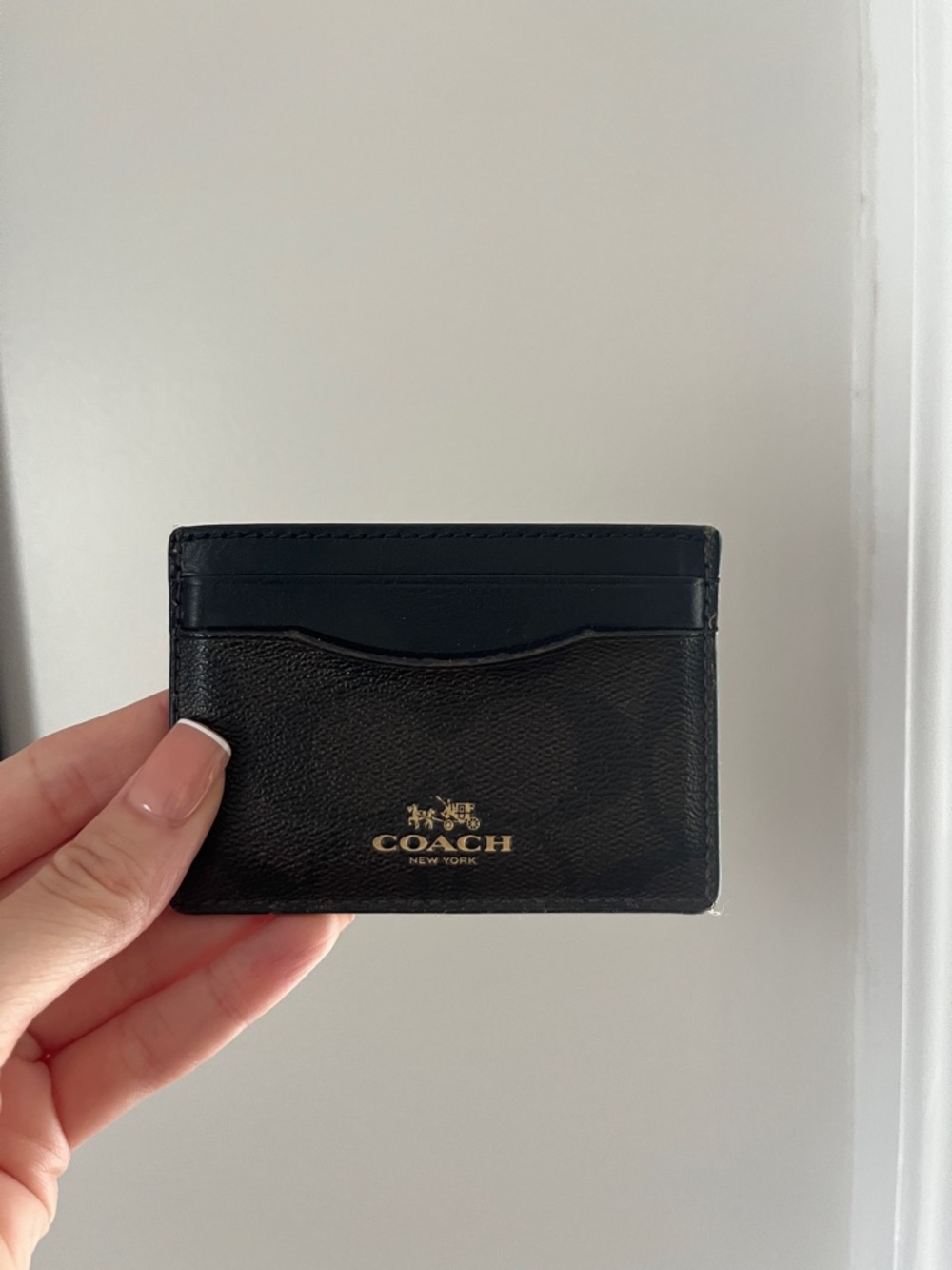 Coach Black Leather Card Holder with Gold Logo
